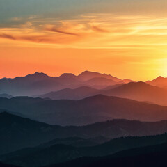 Sunset over a mountain range