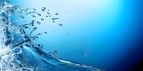 hyper-realistic photograph of splashing and shockwaves from water flow on the blue background, illuminated by cinematic lighting that highlights the incredible detail.