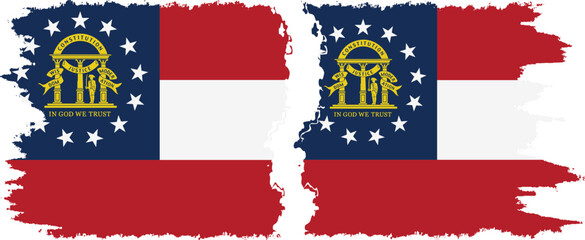 Georgia and Georgia states grunge brush flags connection vector
