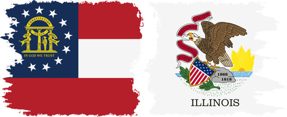 Illinois and Georgia states grunge brush flags connection vector