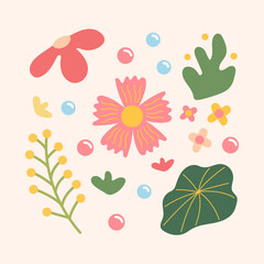 colorful abstract hand drawn tropical leaves and flower spring background 3