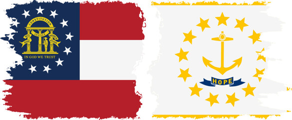 Rhode Island and Georgia states grunge brush flags connection vector
