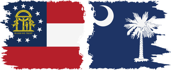 South Carolina and Georgia states grunge brush flags connection vector
