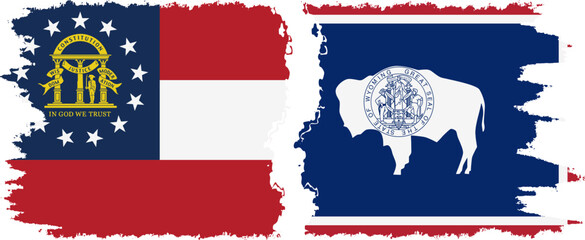 Wyoming and Georgia states grunge brush flags connection vector