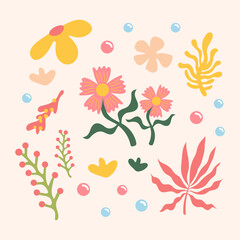 colorful abstract hand drawn tropical leaves and flower spring background 19