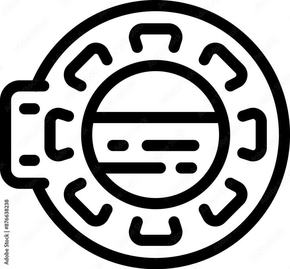 Poster black and white icon of a round spaceship window offering a view of space travel