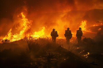 Fototapeta premium Firefighters Battling a Wildfire