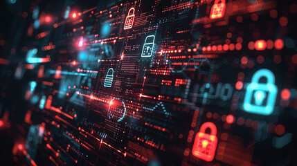 Obraz premium Office Cybersecurity Warning: Data Protection and Hacker