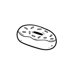 donut doughnut doodle line art with glaze and sprinkles side view hand drawn illustration vector black line on white isolated background