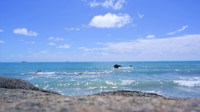 A Natural View Of The Sea Off The Coast Of Matras, In Sungailiat City, Indonesia