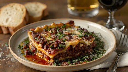 Lasagna with Meat Sauce and Fresh Basil