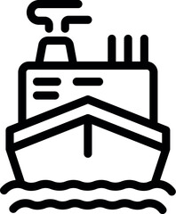 Simple line drawing of a cargo ship sailing on water leaving a smoke trail