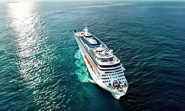 Aerial view of beautiful white cruise ship above luxury cruise in the ocean sea concept tourism travel on holiday take a vacation time on summer, webinar banner forwarder mast
