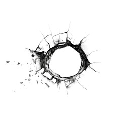 A bullet hole in glass simple black ink drawing