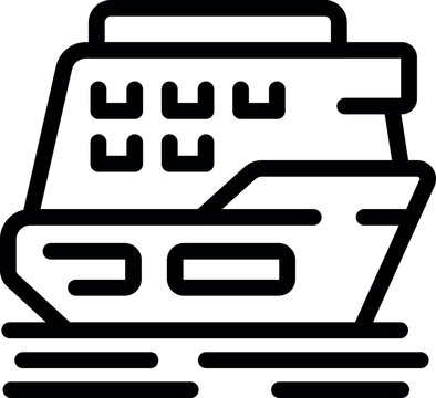 recommend clip art: Minimalist icon of a large cruise ship sailing on water, designed with simple black outlines