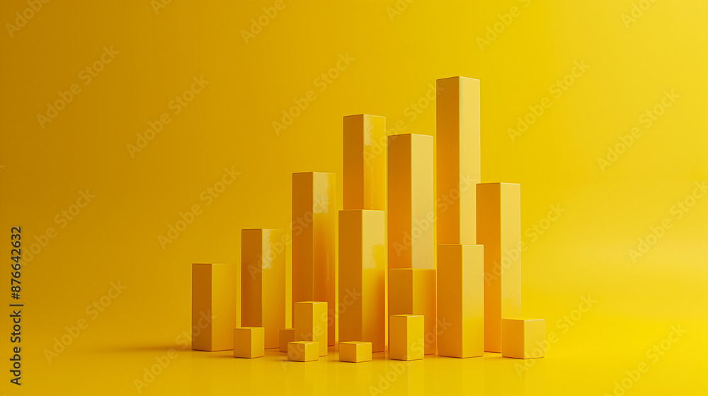 Leinwandbilder Abstract yellow minimalist cubes creating a bar chart on yellow background