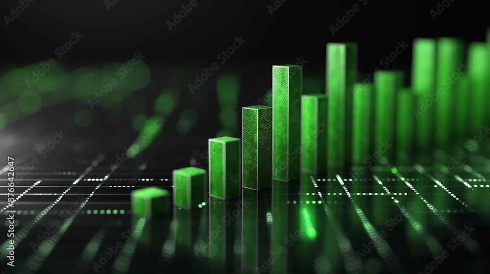 Poster green stock market graph showing growth on a grid background