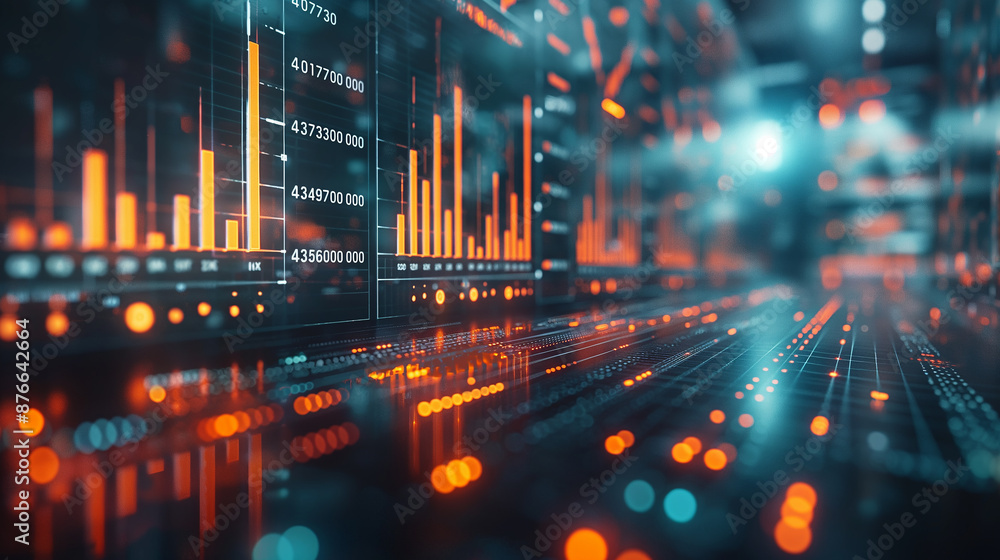 Aufkleber orange stock market data showing on digital screen in perspective