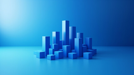 Abstract blue cubes forming a cityscape on blue background