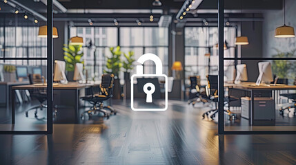 Fototapeta premium Office Cybersecurity Warning: Data Protection and Hacker