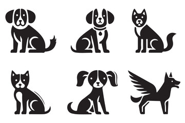 Set of Dog Logo Design Icon Symbol Vector Template. Dog Head Logo Vector Illustration. Silhouette simple. Animal Logotype concept.