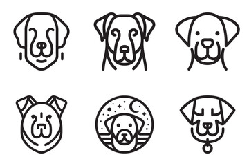 Set of Dog Logo Design Icon Symbol Vector Template. Dog Head Logo Vector Illustration. Thin Line Dog Logo. Animal Logotype concept.
