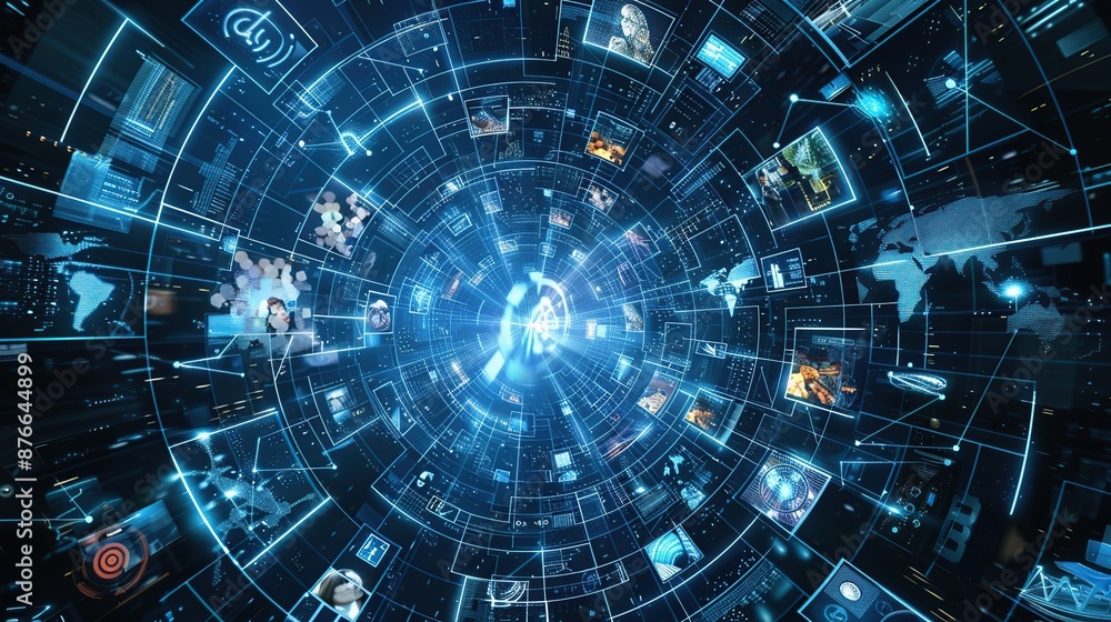 Poster futuristic cyberspace network of digital information and communication technologies