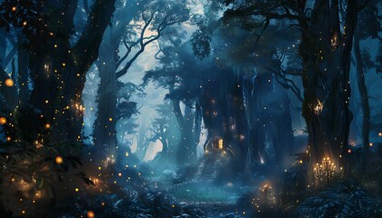 Obraz premium Magical fantasy fairy tale scenery, night in a forest