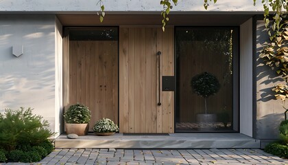 Modern entrance simple wooden front door