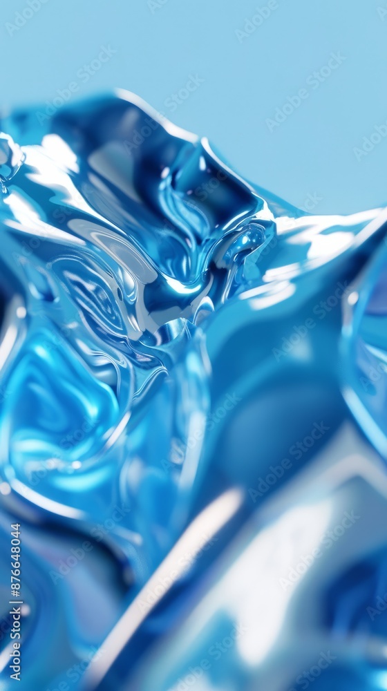Poster 3d rendering blue metallic flying abstraction. computer generated illustration of soft liquid shapes