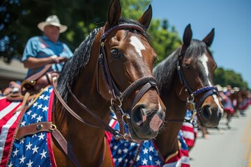 Fototapeta premium Horses in a Patriotic Parade