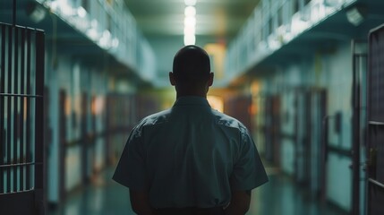 Fototapeta premium Jail warden with performance reports, evaluating management effectiveness