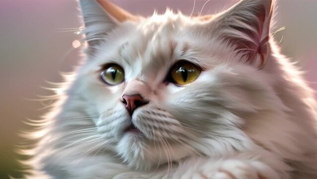 close up portrait of a white cat ,generative ai