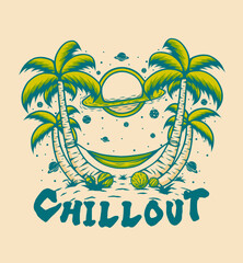 chillout beach illustration vintage t shirt design, streetwear design, poster design, totebag design