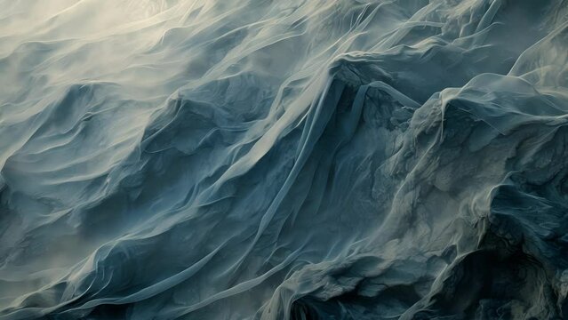 The fabric on the mountain ridge flows like a river rippling and swirling in the strong currents of air that race along the rocky landscape.