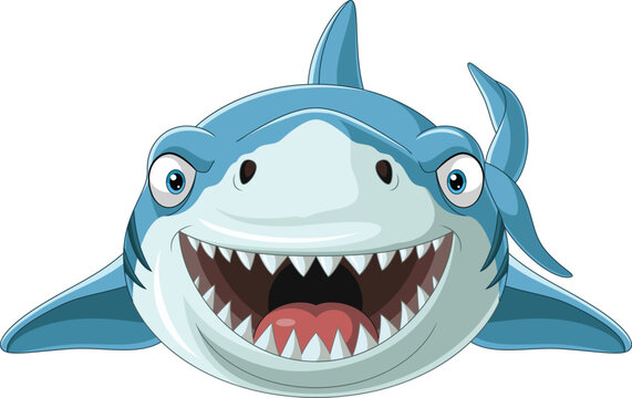 Illustration of cartoon happy shark front view angle