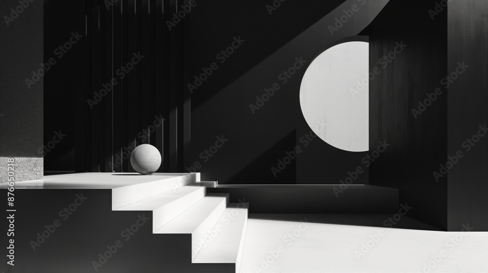 Poster minimalist black and white design with clean lines and geometric shapes, emphasizing simplicity and 