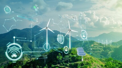 conceptual image showing the integration of wind turbines and solar panels