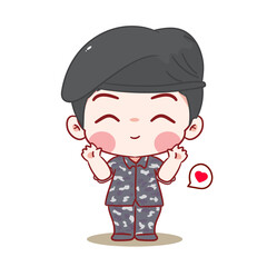 Cute male soldier boy cartoon vector. Military concept design. Adorable chibi character. Isolated White Background.