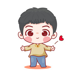Cute Korean boy cartoon character. Korean style fashion. People expression concept design. Chibi vector illustration. Isolated white background