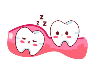 Cute impaction Tooth Cartoon Vector Character. Education Human Organ Dental Care Concept Design. Kawaii Object Illustration. Isolated White Background