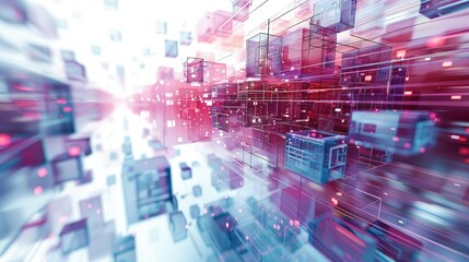 Obraz premium Abstract Futuristic Blockchain Concept with Glowing Cubes and Digital Connections