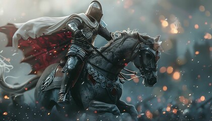 Naklejka premium Templar Knight on horse fighting