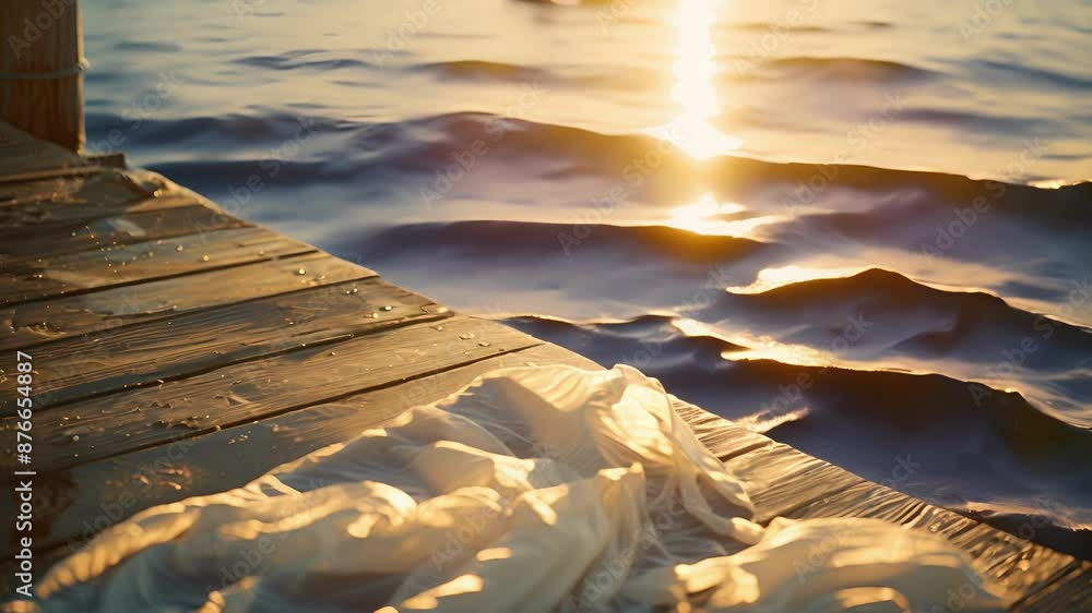 Poster soft ripples of fabric sway in harmony with the gentle waves beneath the dock.