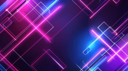Neon glowing lines and geometric shapes on a dark background, perfect for technology, innovation, and modern design themes.