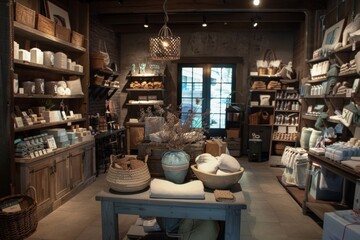 Fototapeta premium Rustic Interior Design with Wooden Shelves and Natural Elements