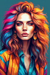 Colorful European and American women fashion portrait hand-painted illustration