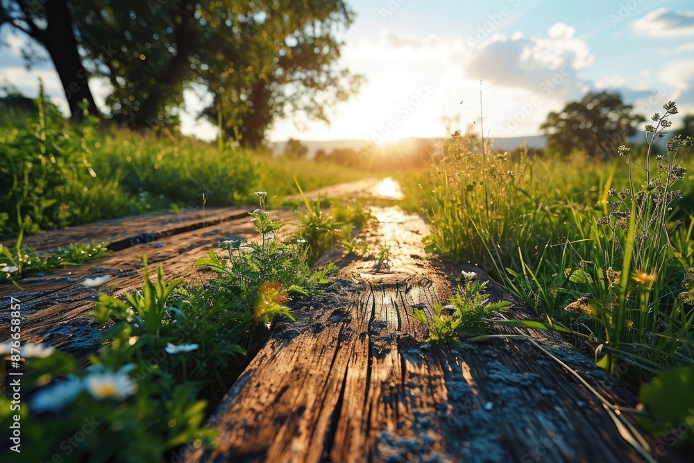 Aufkleber the picture of the wood table in the middle of the forest that surrounded with an uncountable amount