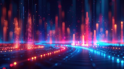 Fototapeta premium Abstract Cityscape with Neon Lights and Futuristic Design