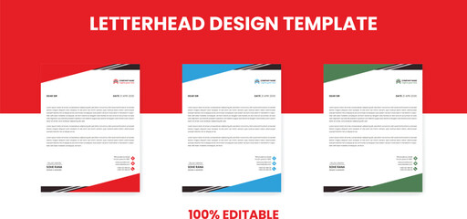 Business Letterhead design template with 3 color variations abstract corporate letterhead